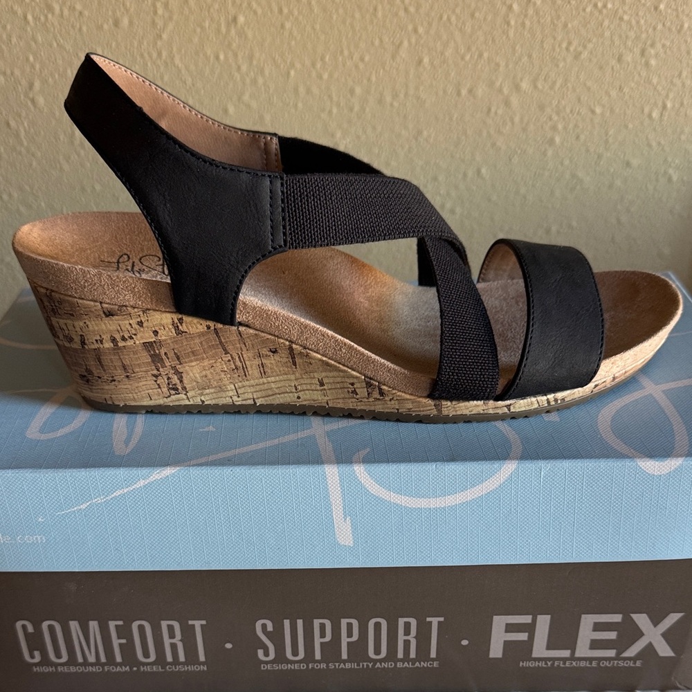 Life Stride Black Wedges with Cork Detail